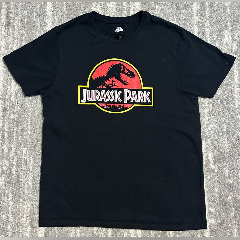 Jurassic Park World Tshirt Sz L Black Red Dinosaur Graphic Logo Short Sleeve